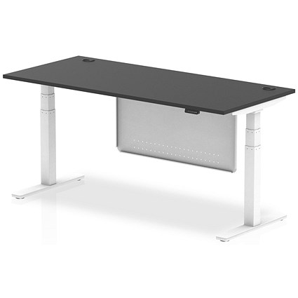 Air 1800mm Rectangular Height Adjustable Desk with Modesty Panel, White Leg and Panel, Black