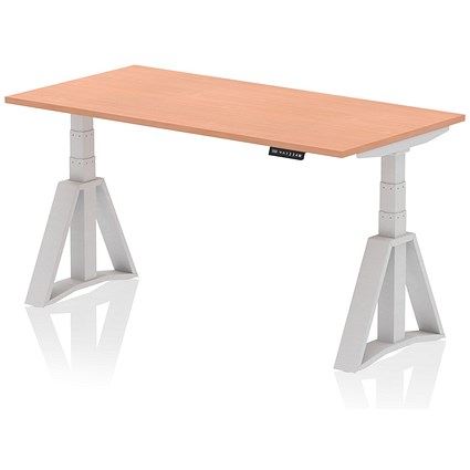 Air 1600mm Height Adjustable Desk, Silver Leg with Piste Foot, Beech