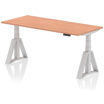 Air 1800mm Height Adjustable Desk, Silver Leg with Piste Foot, Beech