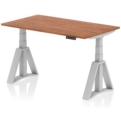 Air 1400mm Height Adjustable Desk, Silver Leg with Piste Foot, Walnut