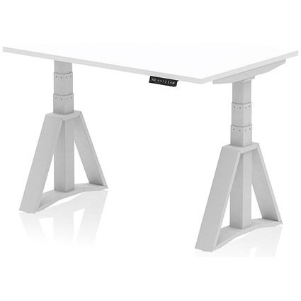 Air 1200mm Height Adjustable Desk, Silver Leg with Piste Foot, White