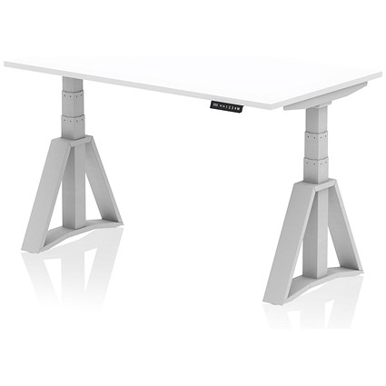 Air 1400mm Height Adjustable Desk, Silver Leg with Piste Foot, White