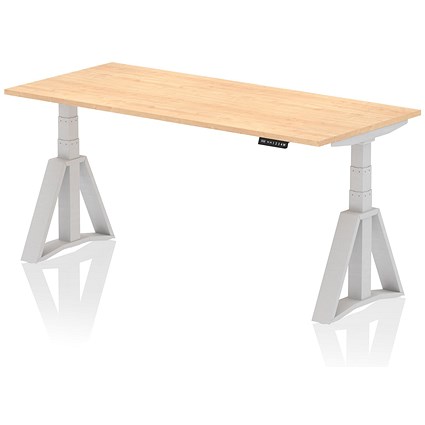Air 1800mm Height Adjustable Desk, Silver Leg with Piste Foot, Maple