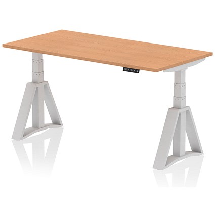 Air 1600mm Height Adjustable Desk, Silver Leg with Piste Foot, Oak