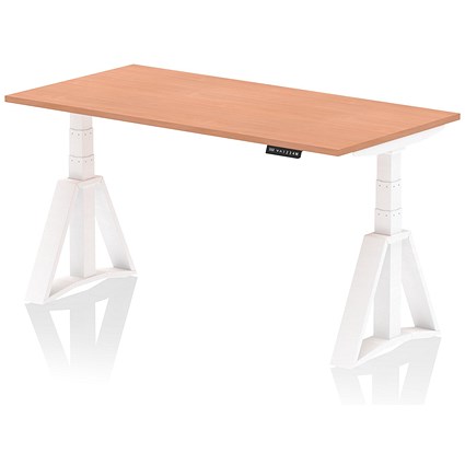 Air 1600mm Height Adjustable Desk, White Leg with Piste Foot, Beech