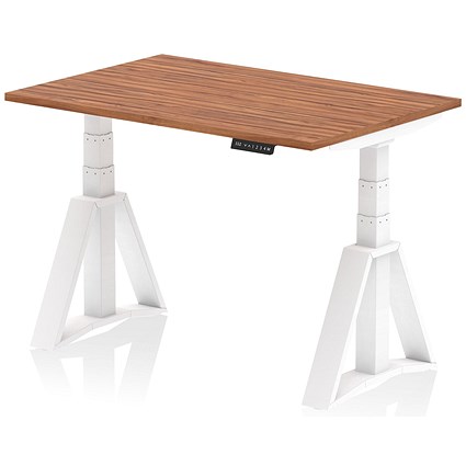 Air 1200mm Height Adjustable Desk, White Leg with Piste Foot, Walnut
