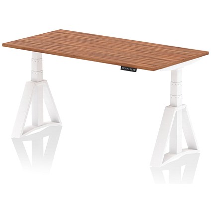Air 1600mm Height Adjustable Desk, White Leg with Piste Foot, Walnut
