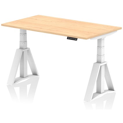 Air 1400mm Height Adjustable Desk, White Leg with Piste Foot, Maple