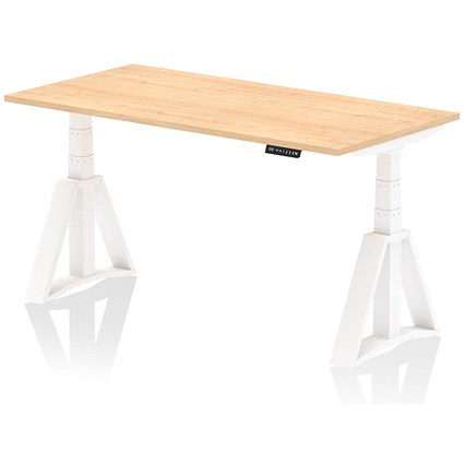 Air 1600mm Height Adjustable Desk, White Leg with Piste Foot, Maple