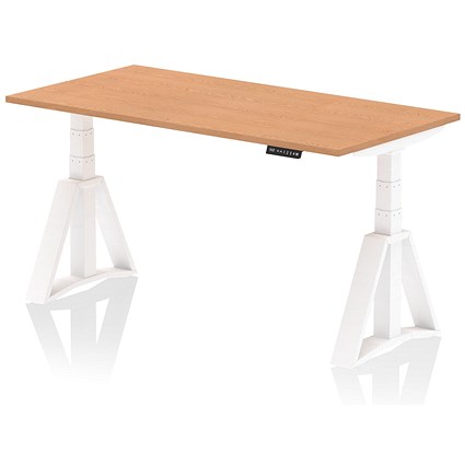Air 1600mm Height Adjustable Desk, White Leg with Piste Foot, Oak