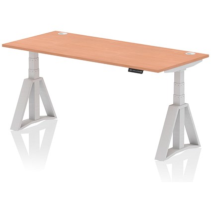 Air 1800mm Height Adjustable Cable Port Desk, Silver Leg with Piste Foot, Beech Air 1800mm Height Adjustable Cable Port Desk, Silver Leg with Piste Foot, Beech