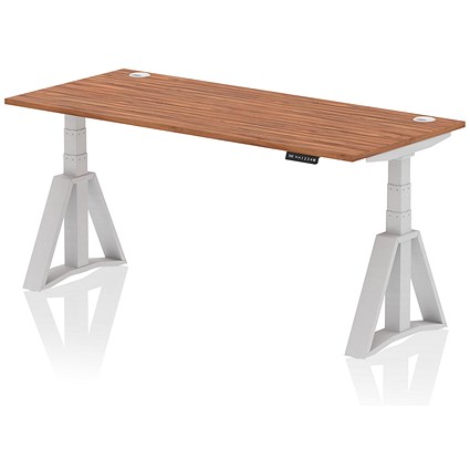 Air 1800mm Height Adjustable Cable Port Desk, Silver Leg with Piste Foot, Walnut