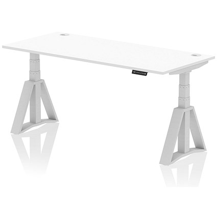 Air 1800mm Height Adjustable Cable Port Desk, Silver Leg with Piste Foot, White