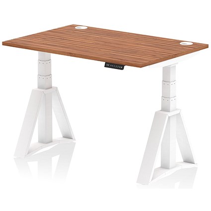 Air 1200mm Height Adjustable Cable Port Desk, White Leg with Piste Foot, Walnut