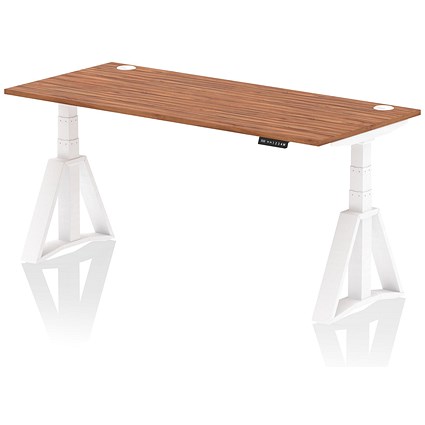 Air 1800mm Height Adjustable Cable Port Desk, White Leg with Piste Foot, Walnut