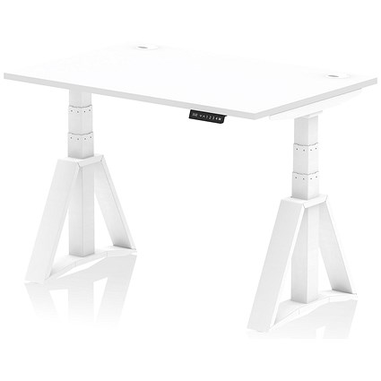 Air 1200mm Height Adjustable Cable Port Desk, White Leg with Piste Foot, White