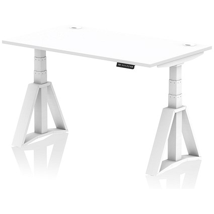 Air 1400mm Height Adjustable Cable Port Desk, White Leg with Piste Foot, White