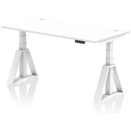 Air 1600mm Height Adjustable Cable Ports Desk, White Leg with Piste Foot, White
