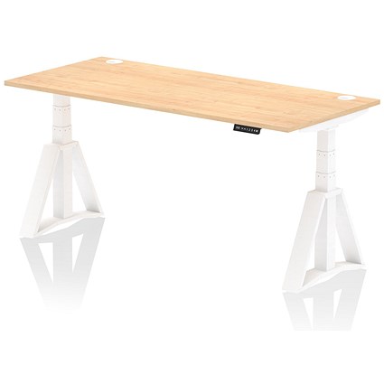 Air 1800mm Height Adjustable Cable Port Desk, White Leg with Piste Foot, Maple