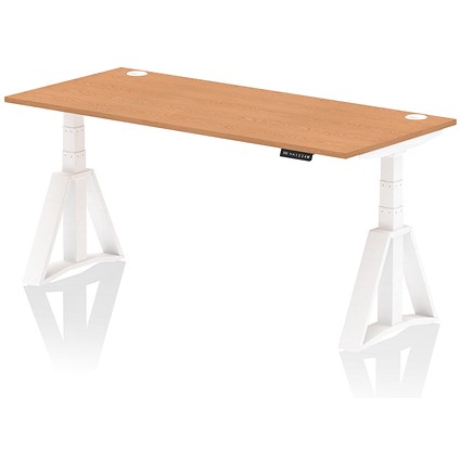 Air 1800mm Height Adjustable Cable Port Desk, White Leg with Piste Foot, Oak