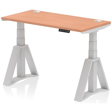 Air 1200mm Slim Height Adjustable Cable Ports Desk, Silver Leg with Piste Foot, Beech Air 1200mm Slim Height Adjustable Cable Ports Desk, Silver Leg with Piste Foot, Beech