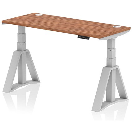 Air 1400mm Slim Height Adjustable Cable Ports Desk, Silver Leg with Piste Foot, Walnut Air 1400mm Slim Height Adjustable Cable Ports Desk, Silver Leg with Piste Foot, Walnut