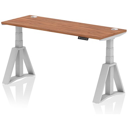 Air 1600mm Slim Height Adjustable Cable Ports Desk, Silver Leg with Piste Foot, Walnut Air 1600mm Slim Height Adjustable Cable Ports Desk, Silver Leg with Piste Foot, Walnut