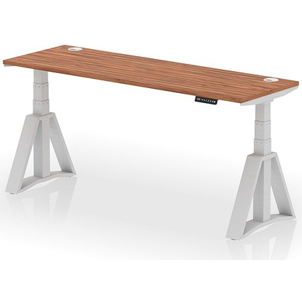 Air 1800mm Slim Height Adjustable Cable Ports Desk, Silver Leg with Piste Foot, Walnut
