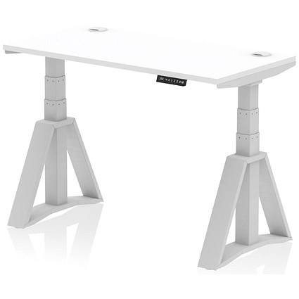Air 1200mm Slim Height Adjustable Cable Ports Desk, Silver Leg with Piste Foot, White Air 1200mm Slim Height Adjustable Cable Ports Desk, Silver Leg with Piste Foot, White