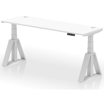 Air 1800mm Slim Height Adjustable Cable Ports Desk, Silver Leg with Piste Foot, White