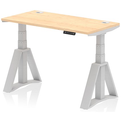 Air 1200mm Slim Height Adjustable Cable Ports Desk, Silver Leg with Piste Foot, Maple Air 1200mm Slim Height Adjustable Cable Ports Desk, Silver Leg with Piste Foot, Maple