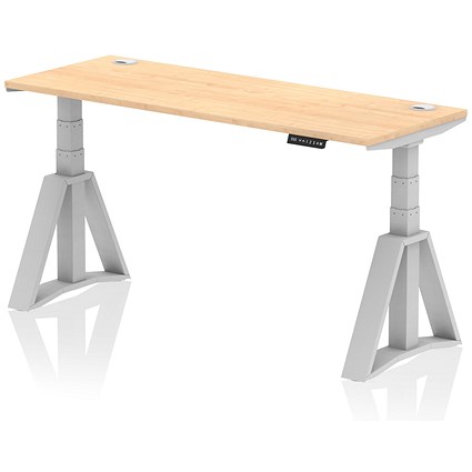 Air 1600mm Slim Height Adjustable Cable Ports Desk, Silver Leg with Piste Foot, Maple Air 1600mm Slim Height Adjustable Cable Ports Desk, Silver Leg with Piste Foot, Maple