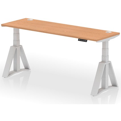 Air 1800mm Slim Height Adjustable Cable Ports Desk, Silver Leg with Piste Foot, Oak