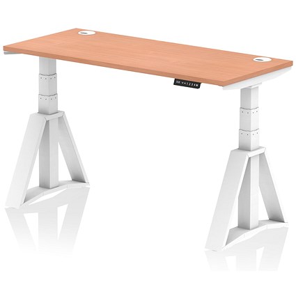 Air 1400mm Slim Height Adjustable Cable Ports Desk, White Leg with Piste Foot, Beech Air 1400mm Slim Height Adjustable Cable Ports Desk, White Leg with Piste Foot, Beech