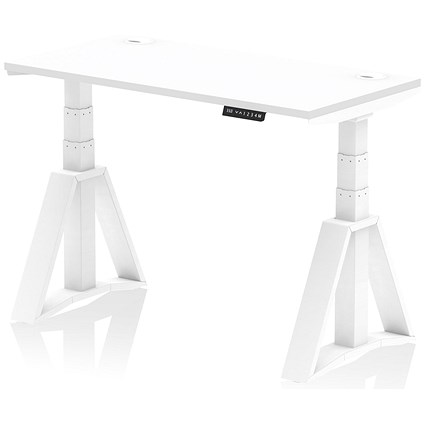 Air 1200mm Slim Height Adjustable Cable Ports Desk, White Leg with Piste Foot, White