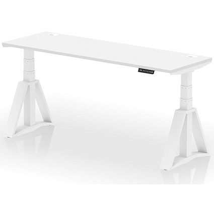 Air 1800mm Slim Height Adjustable Cable Ports Desk, White Leg with Piste Foot, White