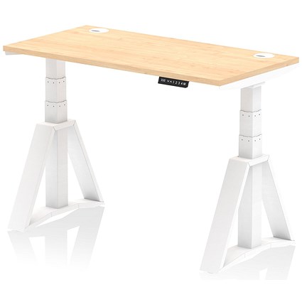 Air 1200mm Slim Height Adjustable Cable Ports Desk, White Leg with Piste Foot, Maple Air 1200mm Slim Height Adjustable Cable Ports Desk, White Leg with Piste Foot, Maple