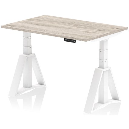 Air 1200mm Height Adjustable Desk, White Leg with Piste Foot, Grey Oak