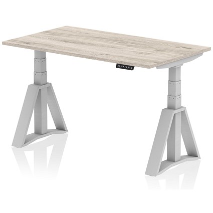 Air 1400mm Height Adjustable Desk, Silver Leg with Piste Foot, Grey Oak Air 1400mm Height Adjustable Desk, Silver Leg with Piste Foot, Grey Oak