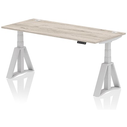 Air 1800mm Height Adjustable Cable Port Desk, Silver Leg with Piste Foot, Grey Oak