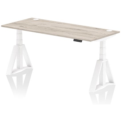 Air 1800mm Height Adjustable Cable Port Desk, White Leg with Piste Foot, Grey Oak