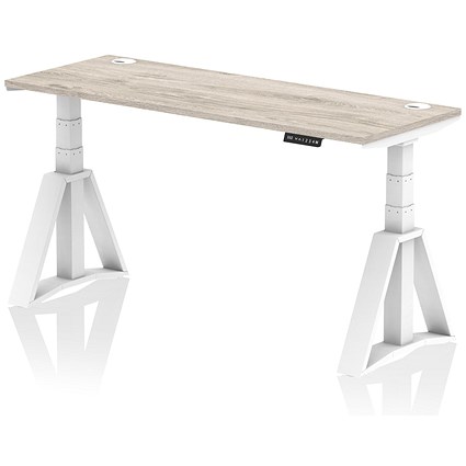 Air 1600mm Slim Height Adjustable Cable Ports Desk, White Leg with Piste Foot, Grey Oak Air 1600mm Slim Height Adjustable Cable Ports Desk, White Leg with Piste Foot, Grey Oak
