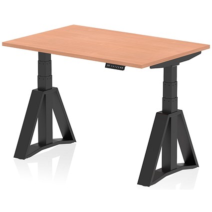 Air 1200mm Height Adjustable Desk, Black Leg with Piste Foot, Beech