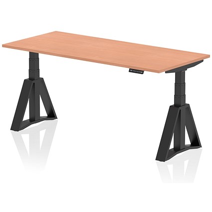 Air 1800mm Height Adjustable Desk, Black Leg with Piste Foot, Beech