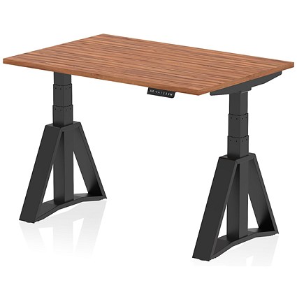 Air 1200mm Height Adjustable Desk, Black Leg with Piste Foot, Walnut