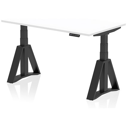 Air 1400mm Height Adjustable Desk, Black Leg with Piste Foot, White