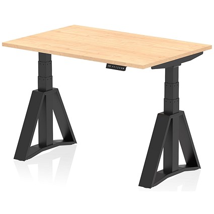 Air 1200mm Height Adjustable Desk, Black Leg with Piste Foot, Maple