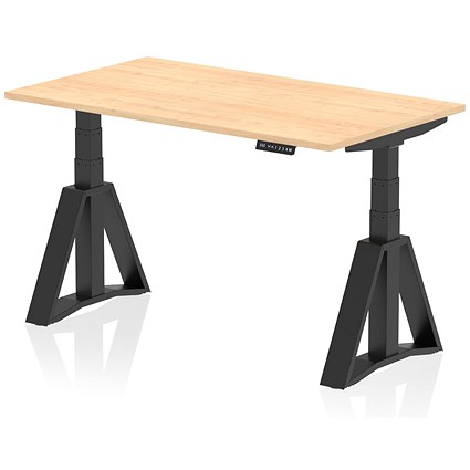 Air 1400mm Height Adjustable Desk, Black Leg with Piste Foot, Maple
