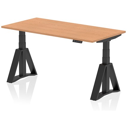 Air 1600mm Height Adjustable Desk, Black Leg with Piste Foot, Oak