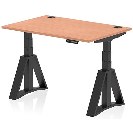 Air 1200mm Height Adjustable Cable Port Desk, Black Leg with Piste Foot, Beech